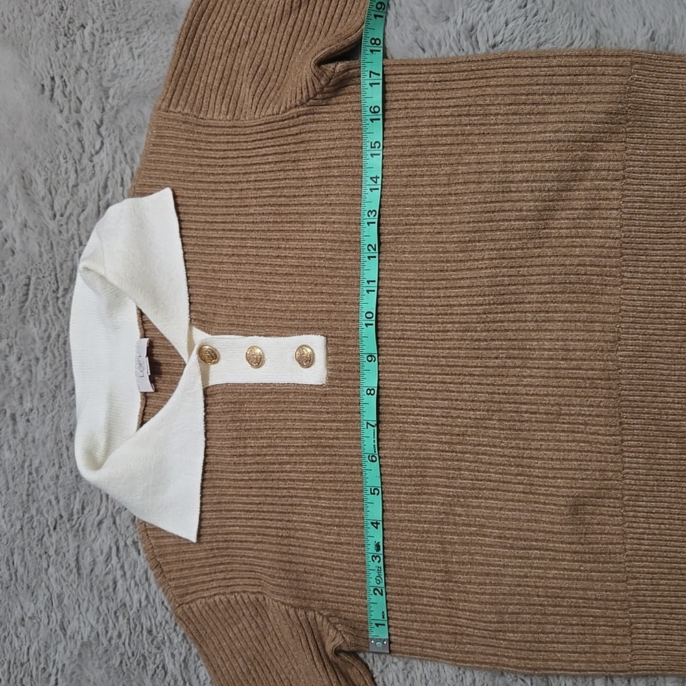 LOFT Two-Tone Ribbed Pullover Sweater in Camel and Cream - Picture 3 of 7